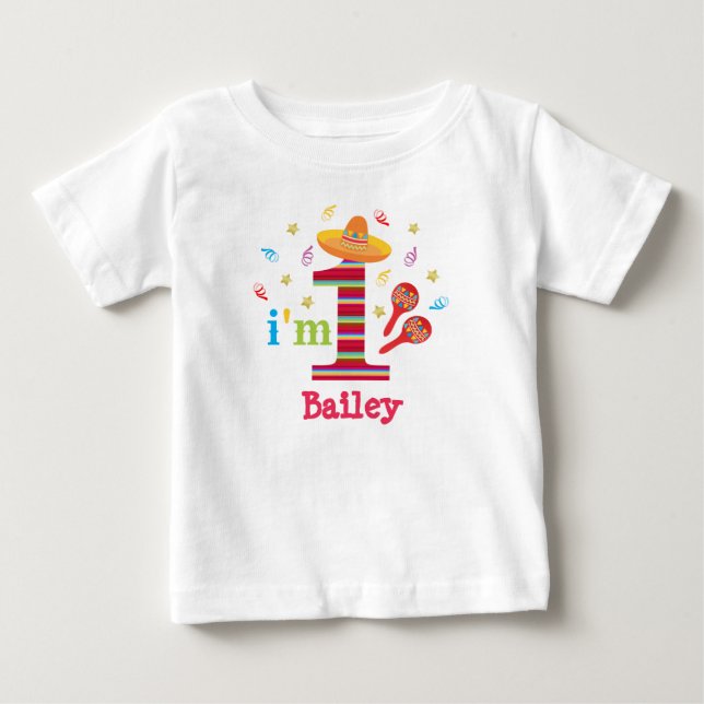 Fiesta 1:a födelsedag Cute Colorful Mexican T Shirt (Framsida)