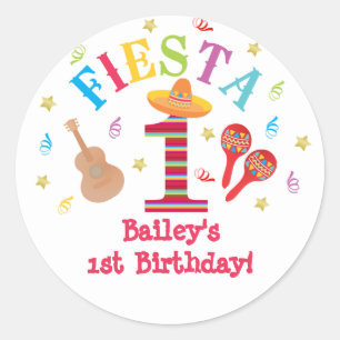 Fiesta 1:a födelsedag Mexican Sombrero Maracas Runt Klistermärke