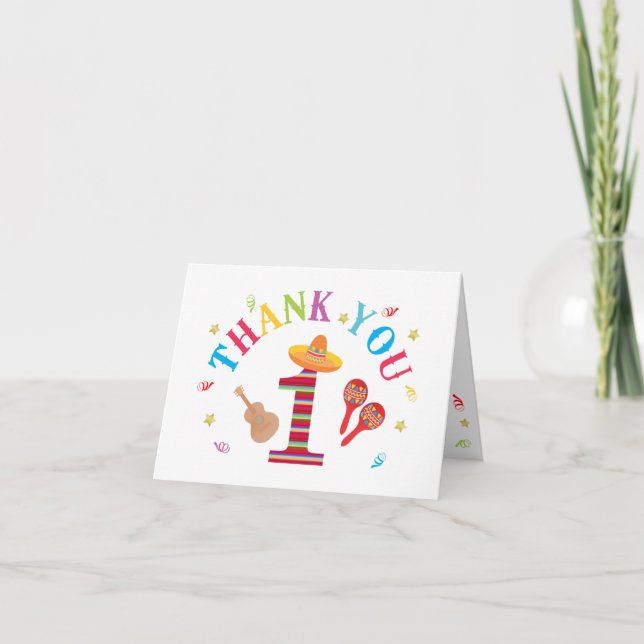 Fiesta 1-årsdag Söt mexikansk Tack Kort (Framsida)