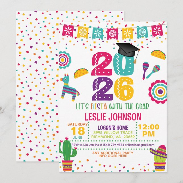 Fiesta 2026 Graduation Invitation Inbjudningar (Fram/baksida)