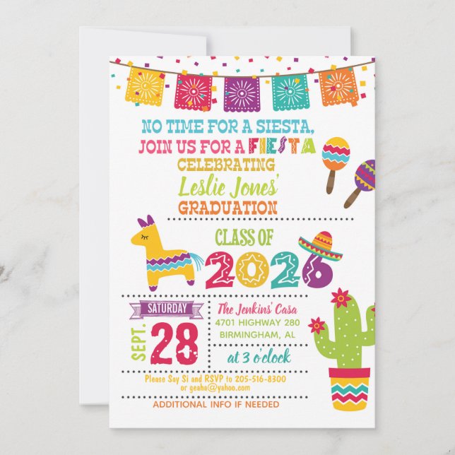 Fiesta 2026 Graduation Invitation - White Inbjudningar (Framsida)