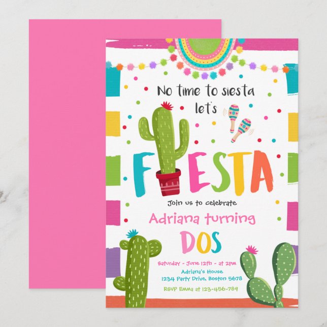 Fiesta 2:a födelsedag Party mexikanska aktus Party Inbjudningar (Fram/baksida)