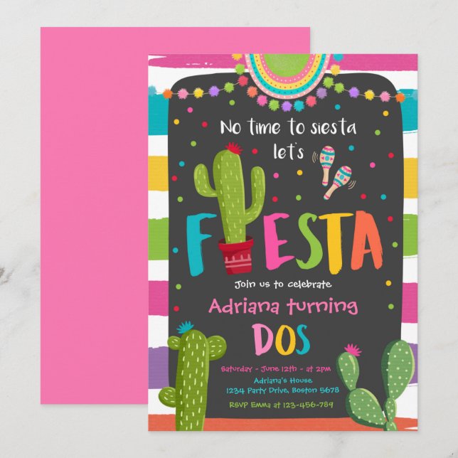 Fiesta 2:a födelsedagen Party mexikanska aktus Par Inbjudningar (Fram/baksida)