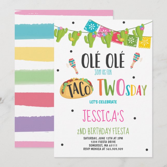 Fiesta 2-års inbjudan Taco Twosday Party (Fram/baksida)