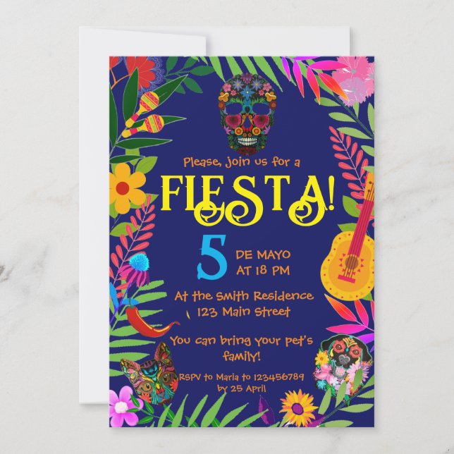 "Fiesta!" 5 de Mayoinbjudan Inbjudningar (Framsida)