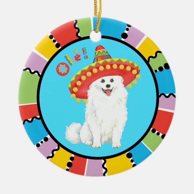 Fiesta American Eskimo Hund Julgransprydnad Keramik (Framsidan)