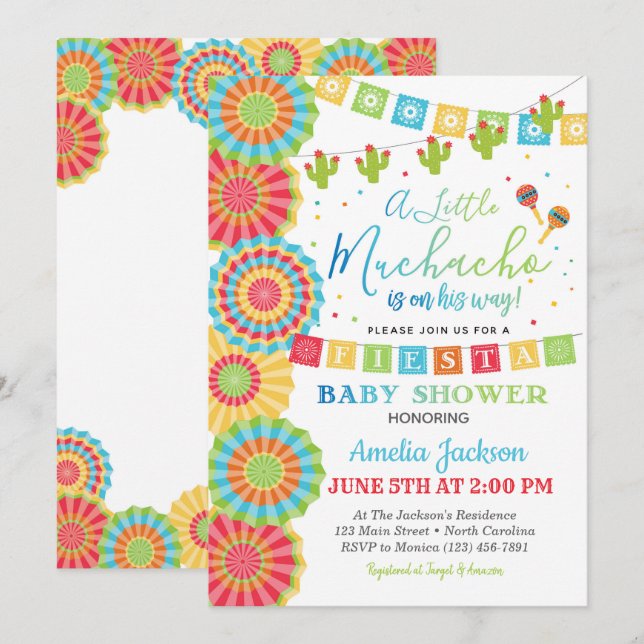 Fiesta Baby Shower bjudande Boy Fiesta Shower Inbjudningar (Fram/baksida)