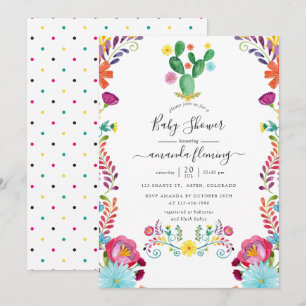 Fiesta Baby Shower Blommigt för färglöst vattenfär Inbjudningar