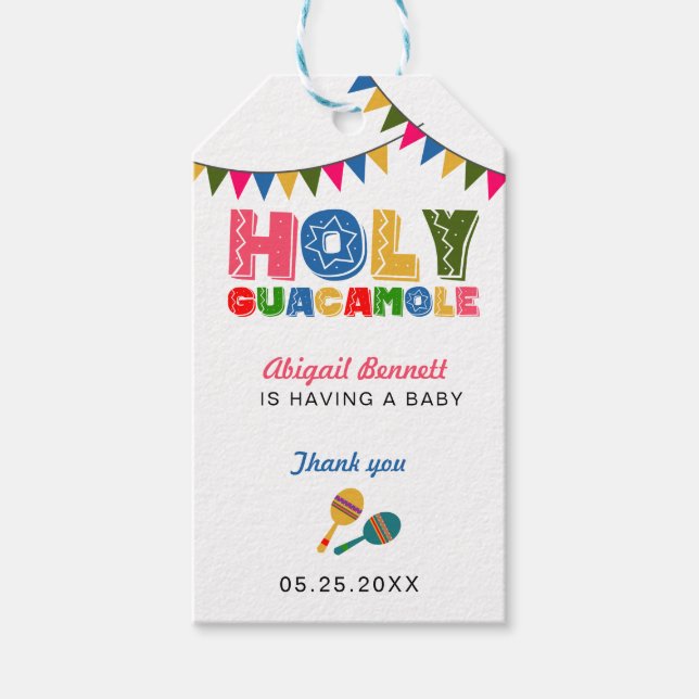 Fiesta Baby Shower heliga guacamole tack för att d Presentetikett (Framsidan)