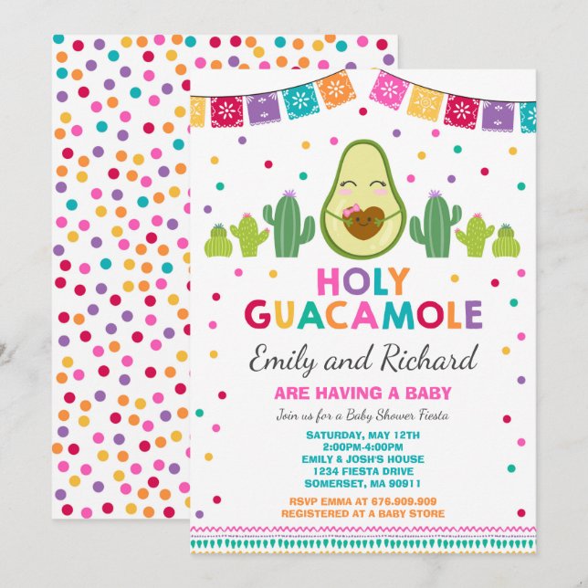 Fiesta Baby Shower-inbjudan Heliga Guacamole Party Inbjudningar (Fram/baksida)