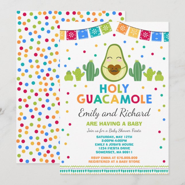 Fiesta Baby Shower-inbjudan Heliga Guacamole Party Inbjudningar (Fram/baksida)
