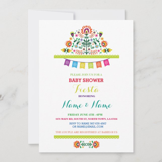 Fiesta Baby Shower Mexico Girl Boy Bright Inbjudan (Framsida)