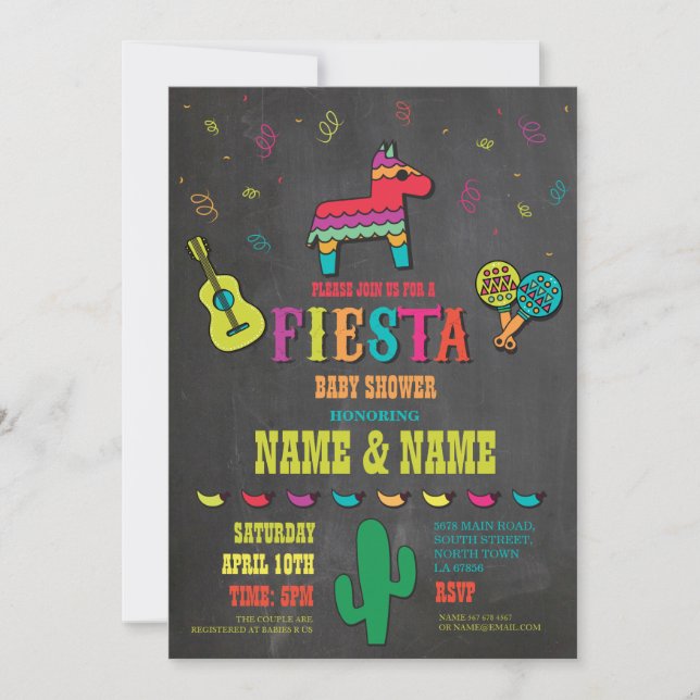 Fiesta Baby Shower Par Chalk Mexikanska Inbjudan (Framsida)