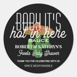 Fiesta Baby Shower Personlig Hett Sauce Classic Runt Klistermärke
