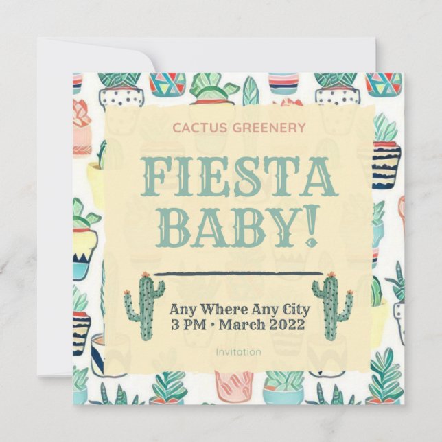 Fiesta Baby Sprinkle-inbjudan Cactus Greenery Inbjudningar (Framsida)