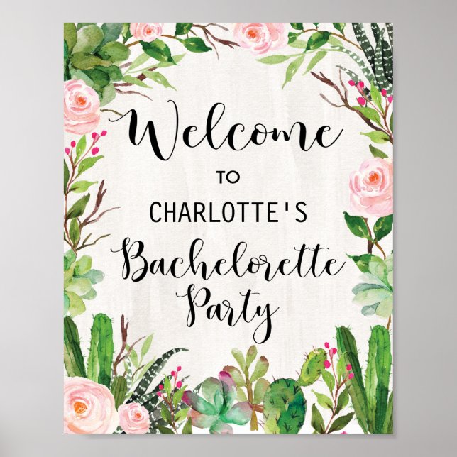 Fiesta Bachelorette Party Välkomstskylt Kaktus Poster (Framsidan)