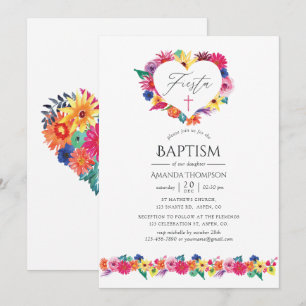 Fiesta Baptism i vattenfärgen Blommigt Inbjudningar