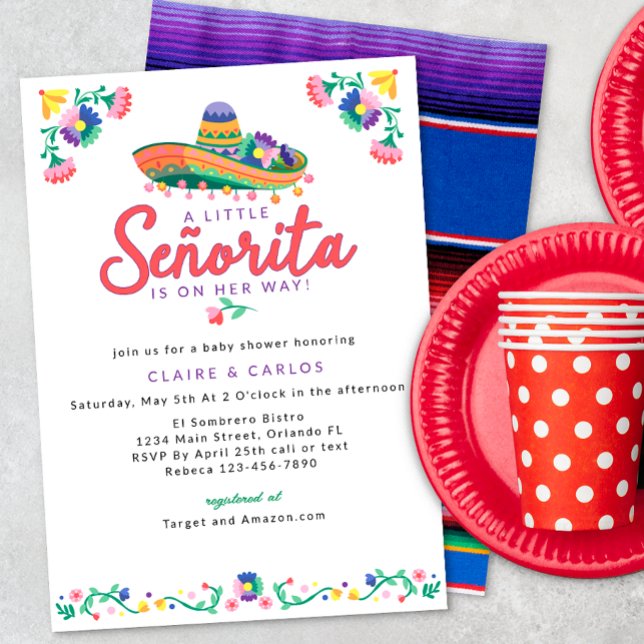 Fiesta Bebis Shower Inbjudan - Blommig Sombrero Ta (Mexican Fiesta Baby Shower)
