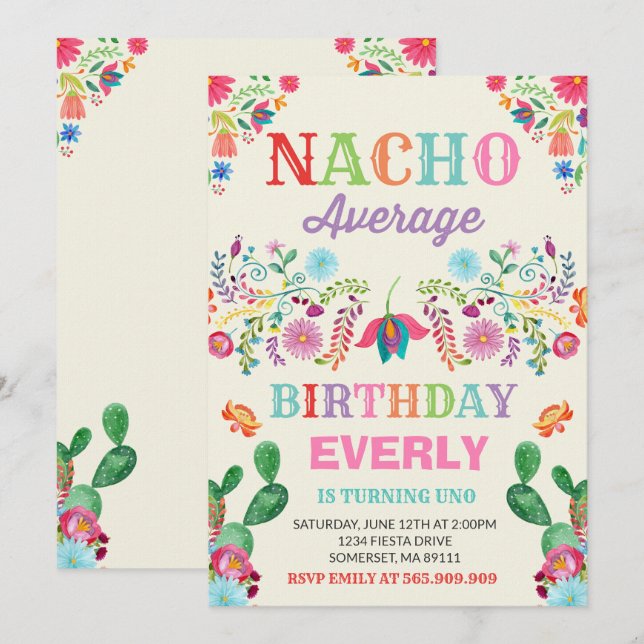 Fiesta Birthday bjudande Nacho Average Party Inbjudningar (Fram/baksida)