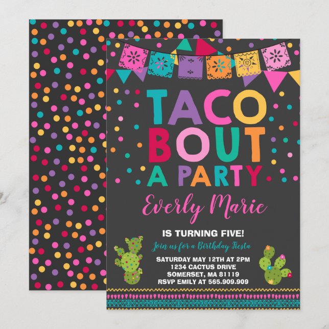 Fiesta Birthday bjudande Taco Bout A Party Inbjudningar (Fram/baksida)