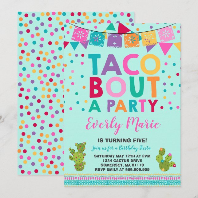 Fiesta Birthday bjudande Taco Bout A Party Inbjudningar (Fram/baksida)