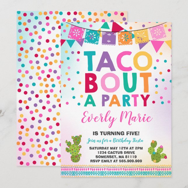 Fiesta Birthday bjudande Taco Bout A Party Inbjudningar (Fram/baksida)
