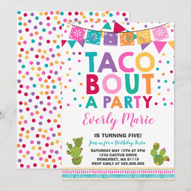 Fiesta Birthday bjudande Taco Bout A Party Inbjudningar (Fram/baksida)