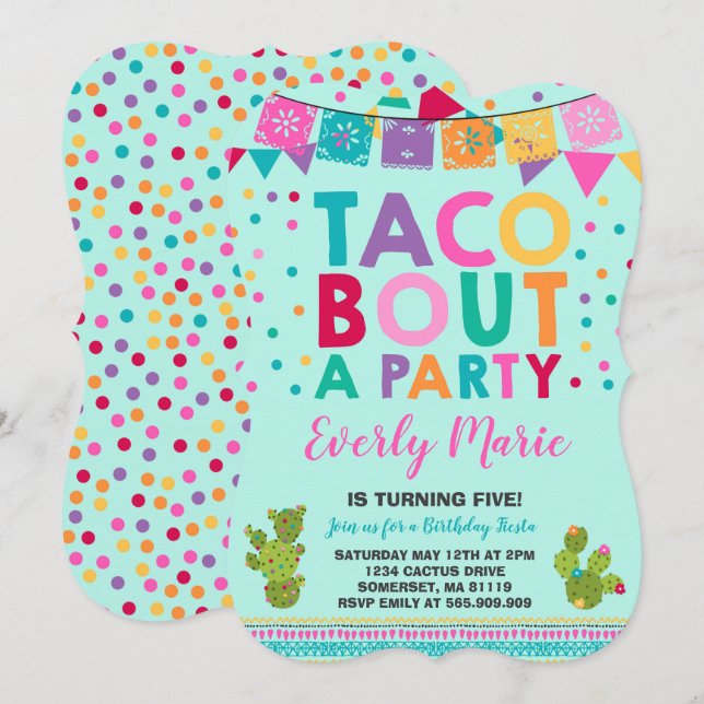 Fiesta Birthday bjudande Taco Bout A Party Inbjudningar (Fram/baksida)