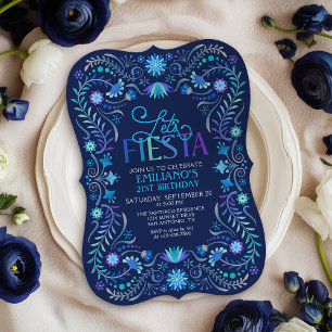 Fiesta Birthday Blue Inbjudningar