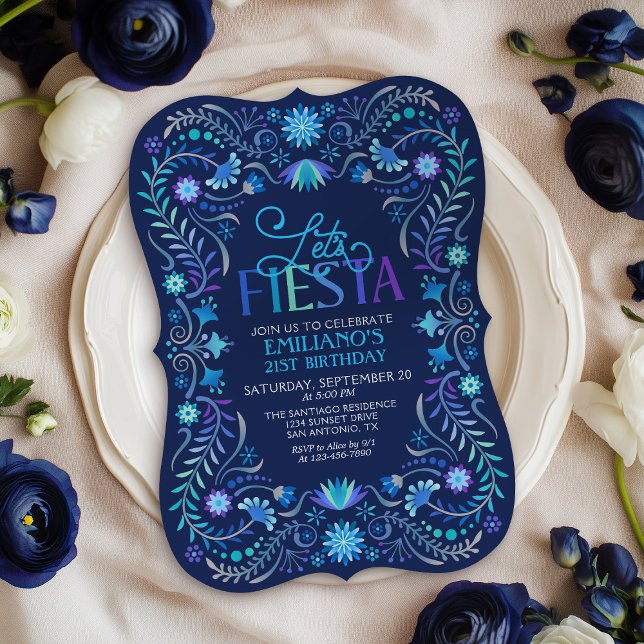 Fiesta Birthday Blue Inbjudningar (Skapare uppladdad)