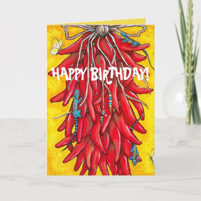 Fiesta Birthday Card Red Chili Pepper Ristra Kort (Framsida)