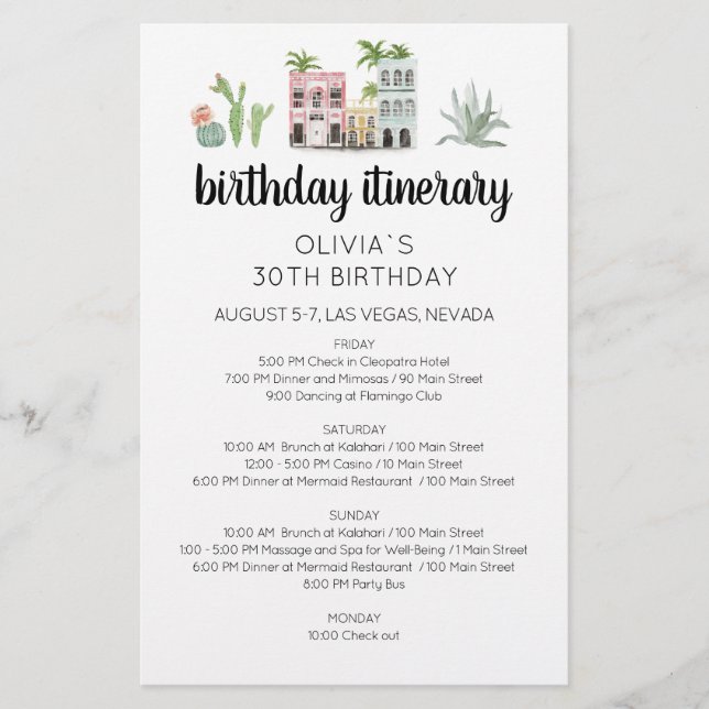 Fiesta Birthday Helg inkvarterskort (Framsida)