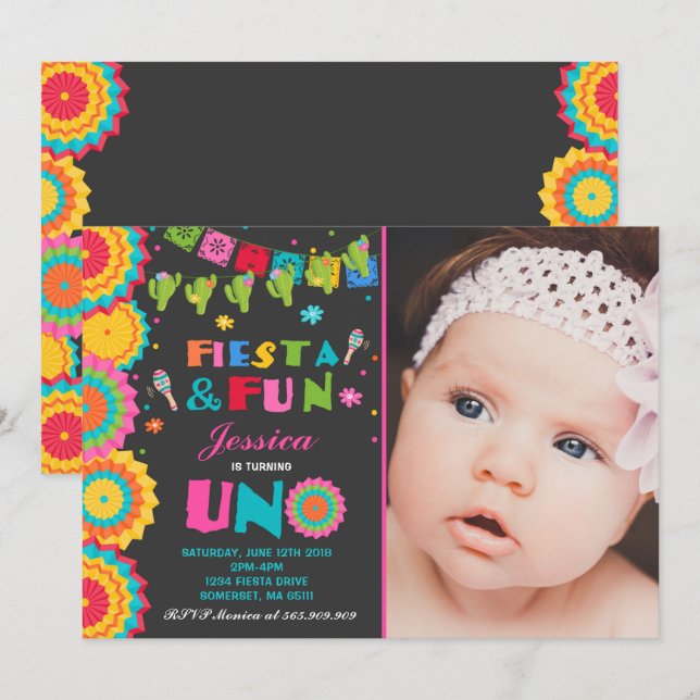 Fiesta Birthday-inbjudan till Fiesta-Roligten som  Inbjudningar (Fram/baksida)