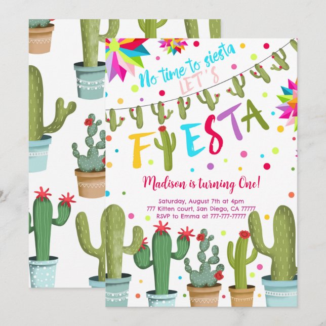 Fiesta Birthday Inbjudningar (Fram/baksida)