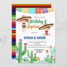 Fiesta Birthday och Baptism för två pojkar Inbjudningar