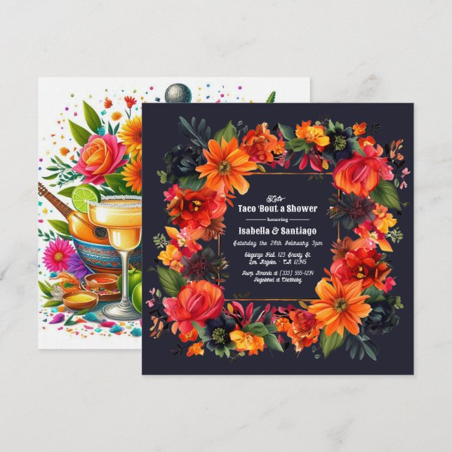Fiesta Blommig Låt Oss Taco 'bout en Par Bröllopsf Inbjudningar (Fram/baksida)