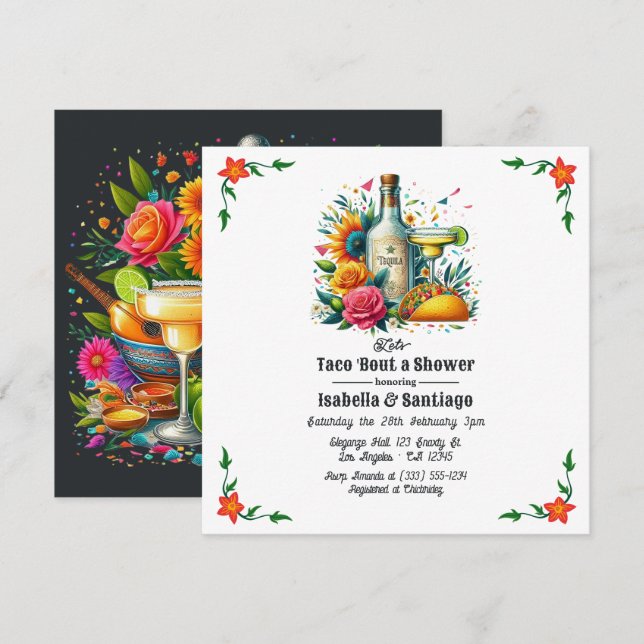 Fiesta Blommig Låt oss taco 'bout en para bröllops Inbjudningar (Fram/baksida)