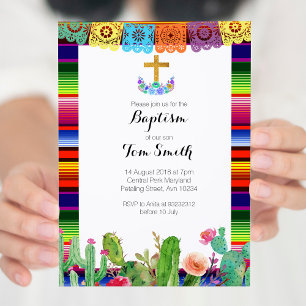 Fiesta Blommigt Baptism Christening-inbjudan Inbjudningar