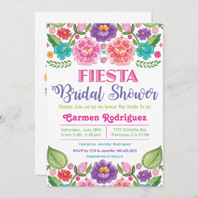 Fiesta Blommigt Inbjudningskort för möhippan (Fram/baksida)