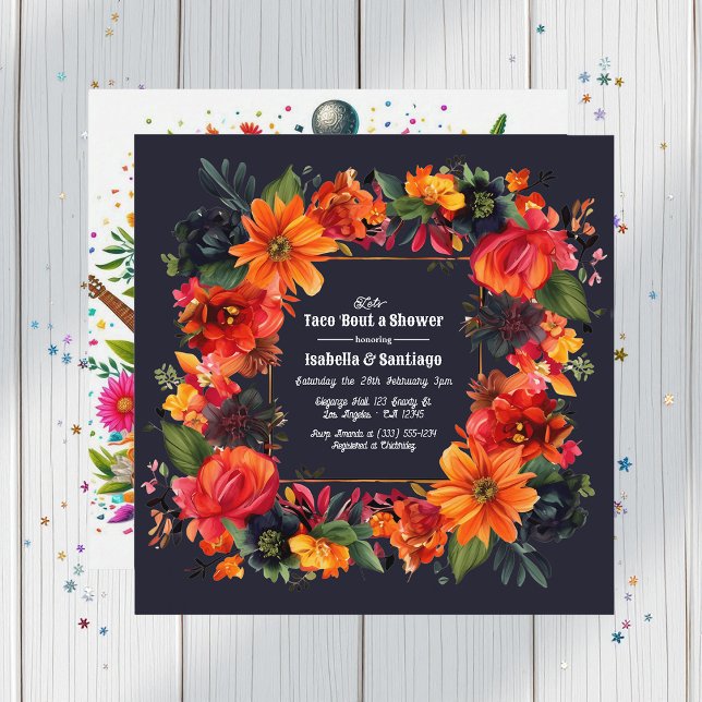 Fiesta Blommigt Låt oss Taco om ett par duschar Inbjudningar (Fiesta Floral Let's Taco 'bout a Couple's Shower Invitation)