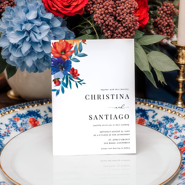 Fiesta Blommigt Mexikanskt färgämne QR-kod Bröllop Inbjudningar (Skapare uppladdad)