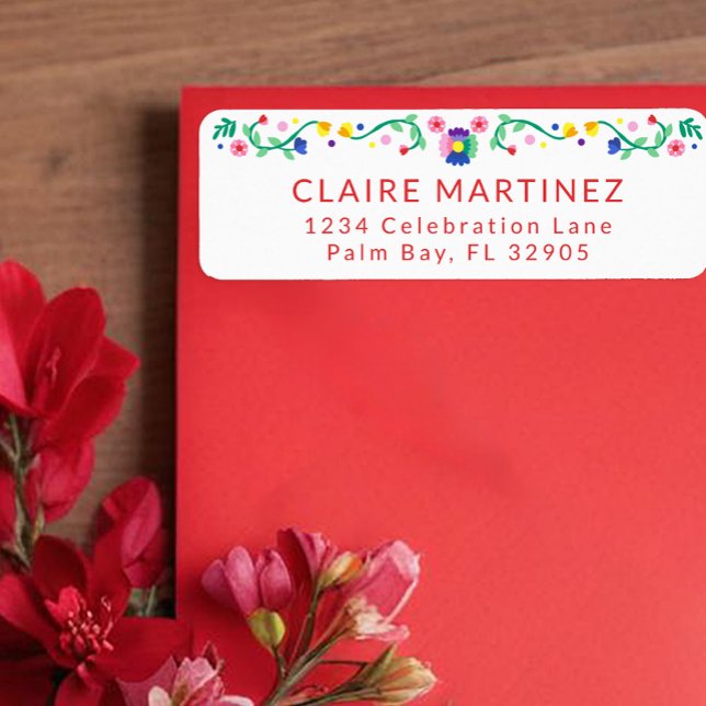 Fiesta Blommigt-Returetiketter - Färgfyllt mex Returadress Etikett (Return address label)