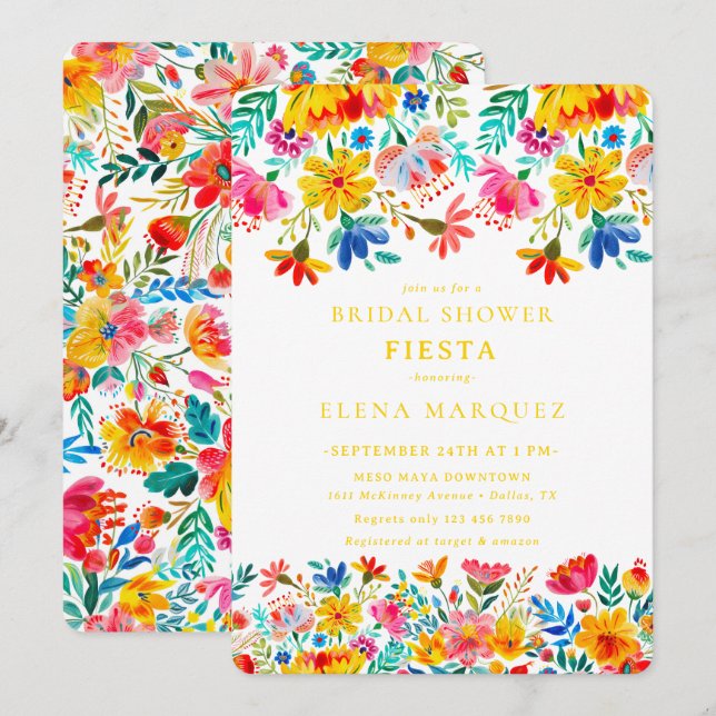 Fiesta Blommigt Watercolor Möhippa Inbjudningar (Fram/baksida)