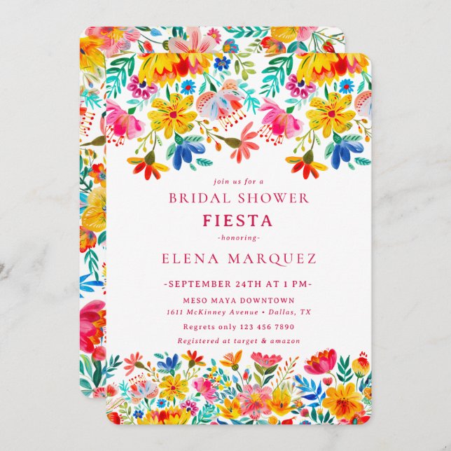Fiesta Blommigt Watercolor Möhippa Inbjudningar (Fram/baksida)