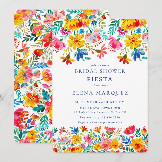 Fiesta Blommigt Watercolor Möhippa Inbjudningar (Fram/baksida)