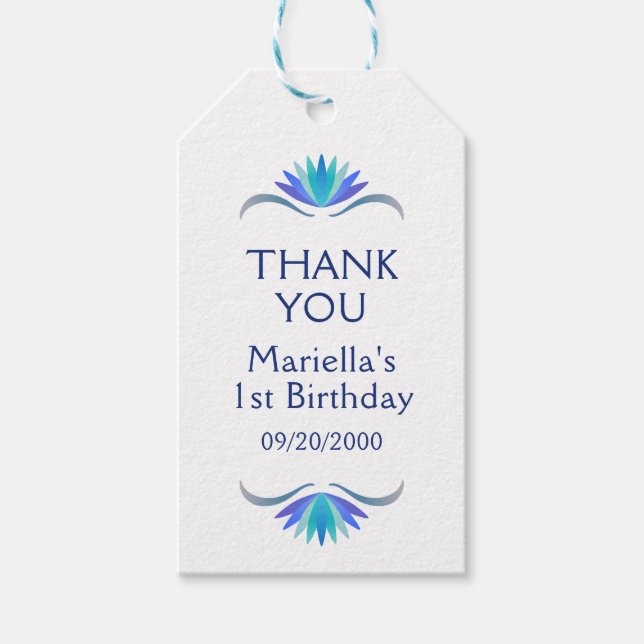 Fiesta Blue Birthday Shower Bröllop Tack Presentetikett (Framsidan)