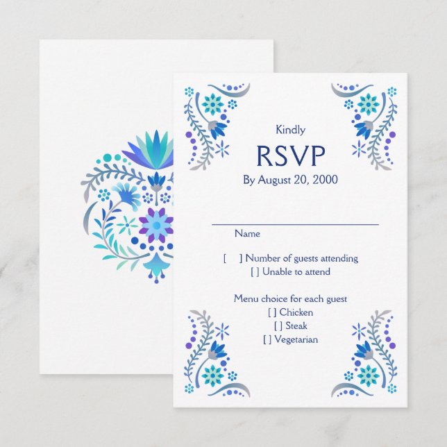 Fiesta Blue Bröllop Quinceañera OSA Kort (Fram/baksida)