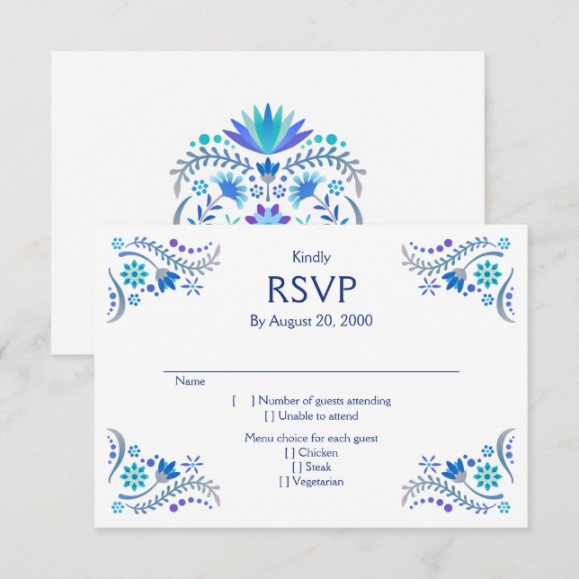 Fiesta Blue Bröllop Quinceañera OSA Kort (Fram/baksida)