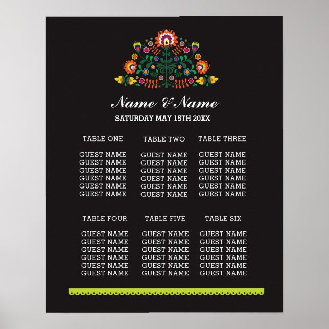 Fiesta Bord Bröllopsdag Poster sätesplan (Framsidan)