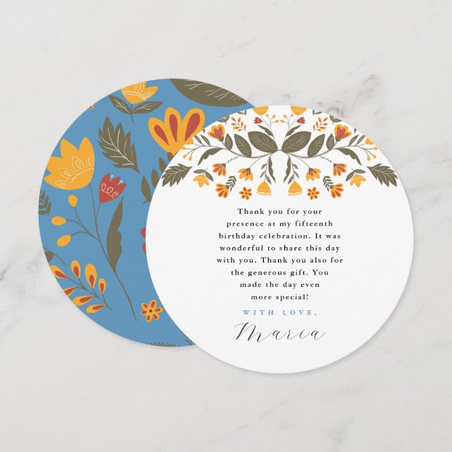 Fiesta Botanical 15:e födelsedagen Tack Inbjudningar (Fram/baksida)